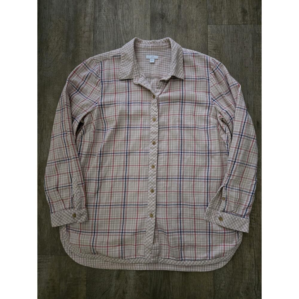J. JILL Women Size L Flannel Bottom Top Blouse Shirt Plaid Pink 100% Cotton Soft - Picture 2 of 7